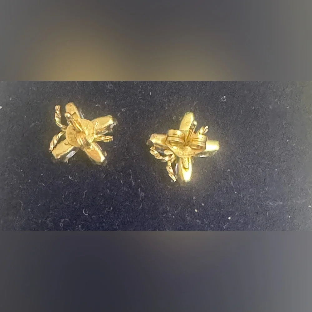 14K Solid Gold Butterfly Stud Earrings with Blue & Clear CZ Stones - Picture 3 of 4